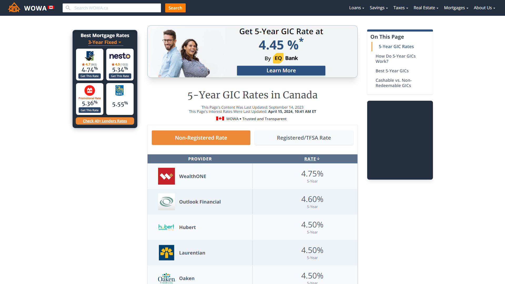 List of 5Year GIC Rates in Canada WOWA.ca