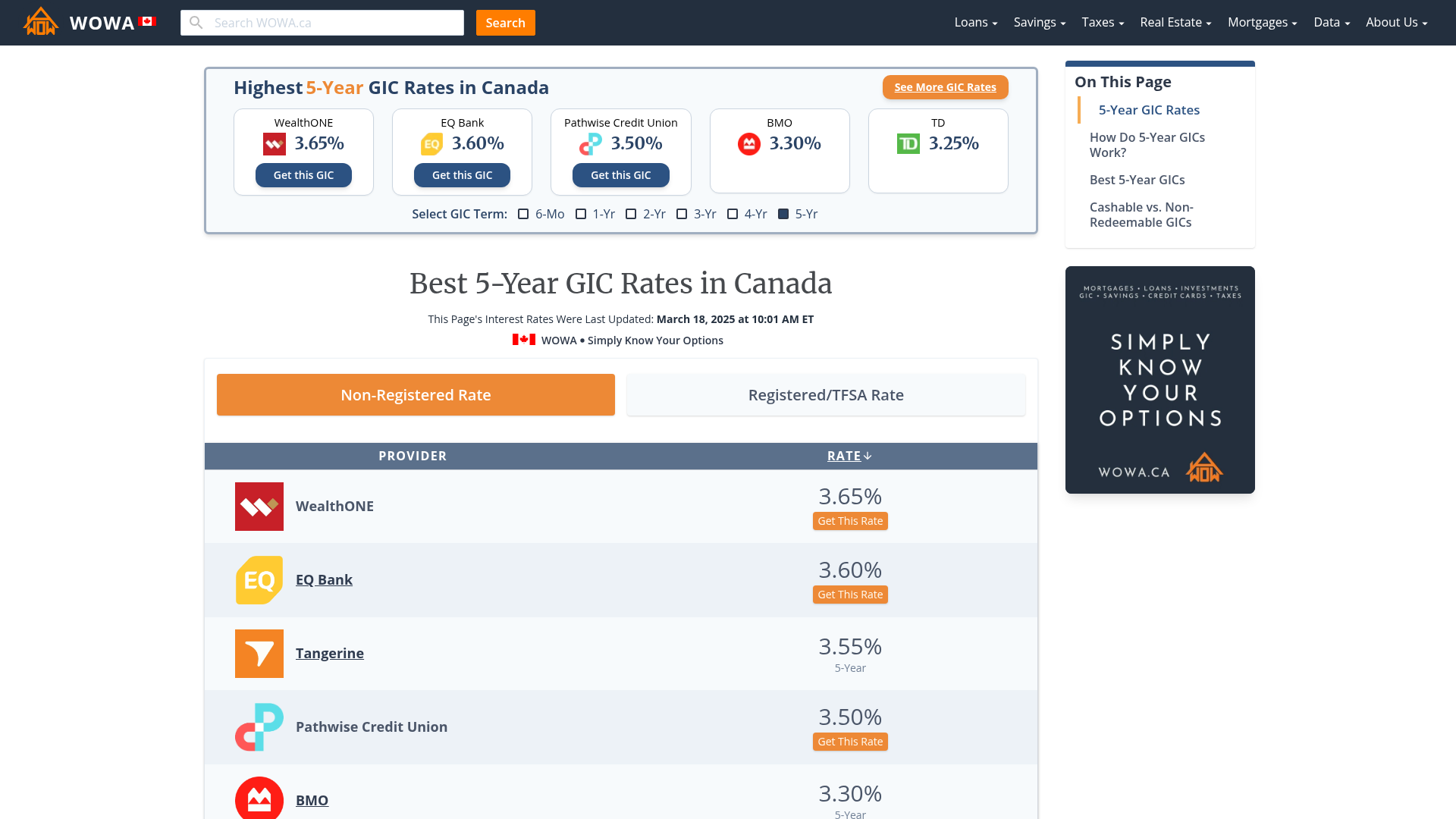 List of 5Year GIC Rates in Canada WOWA.ca