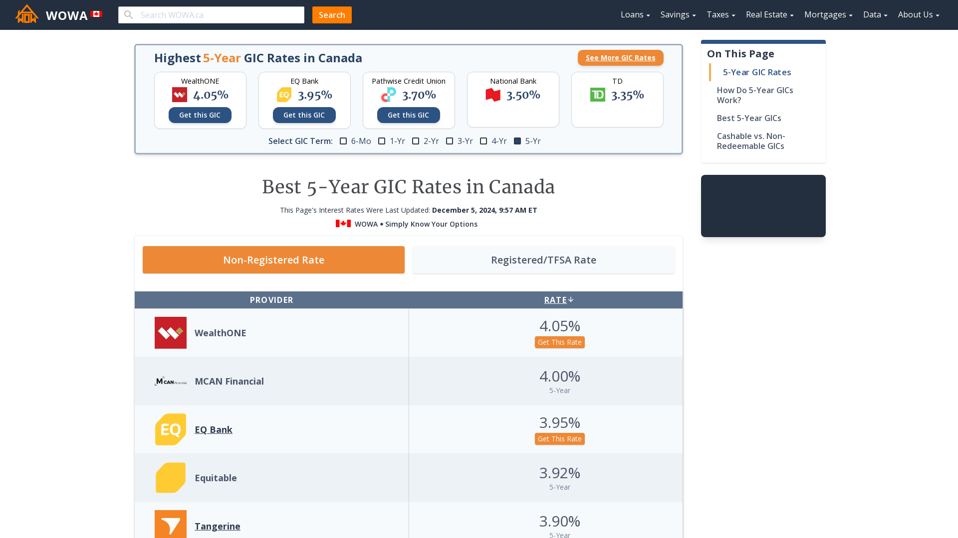 List Of 5 Year GIC Rates In Canada WOWA ca