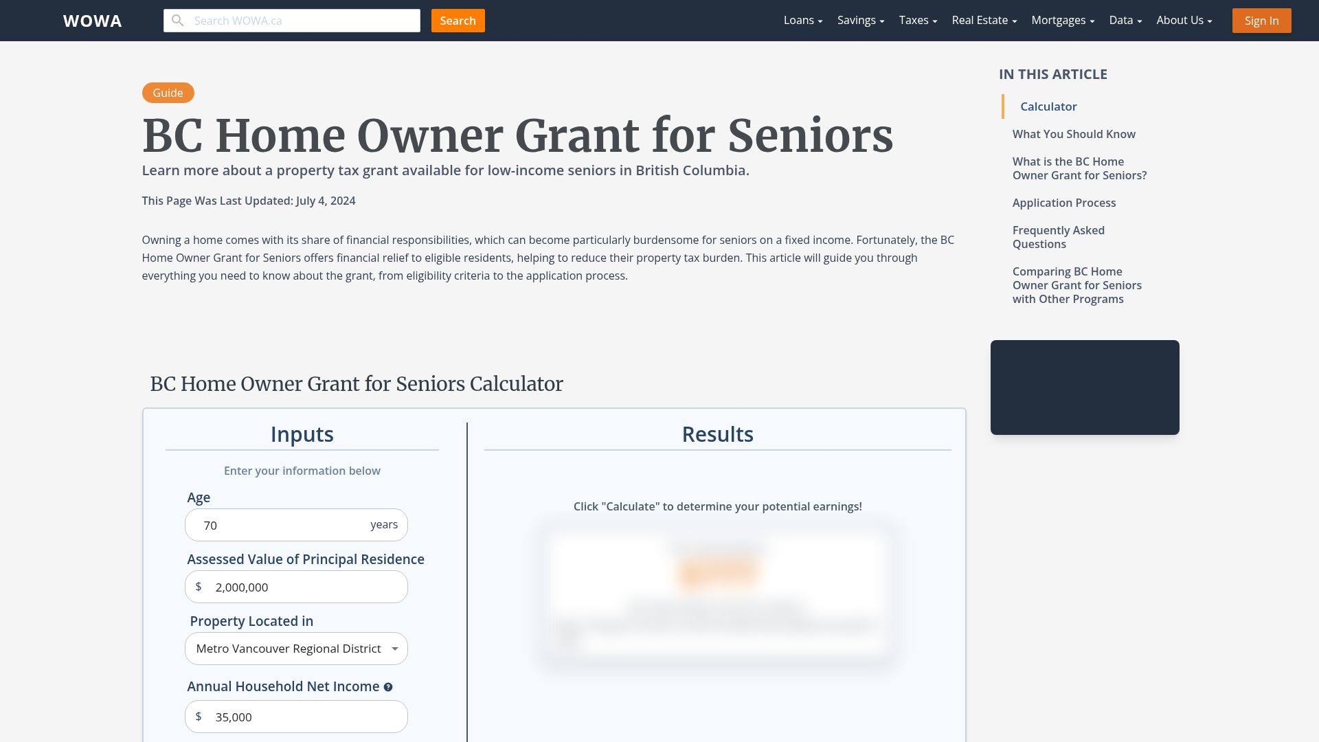 BC Home Owner Grant for Seniors | WOWA.ca