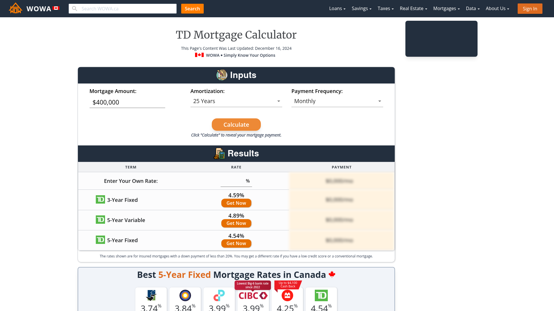 Td shop mortgage calculator