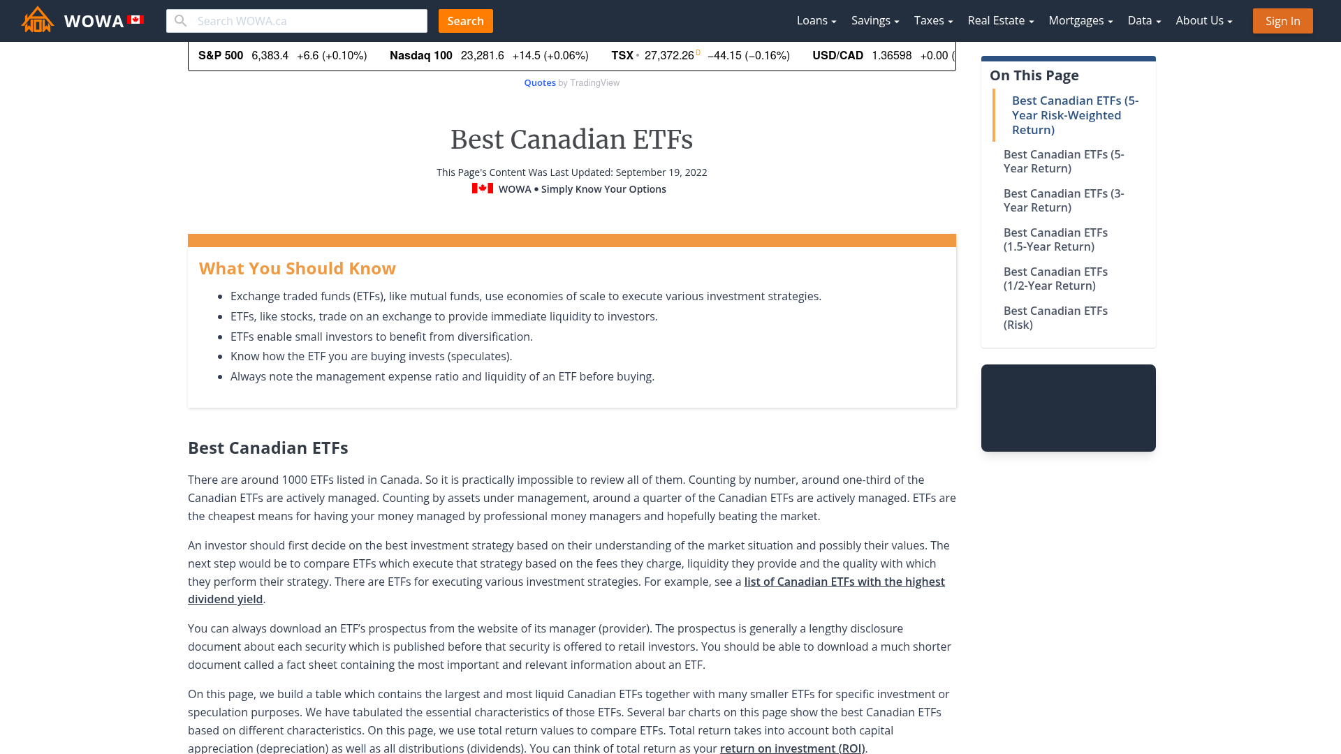 Best Canadian ETFs All Categories WOWA ca