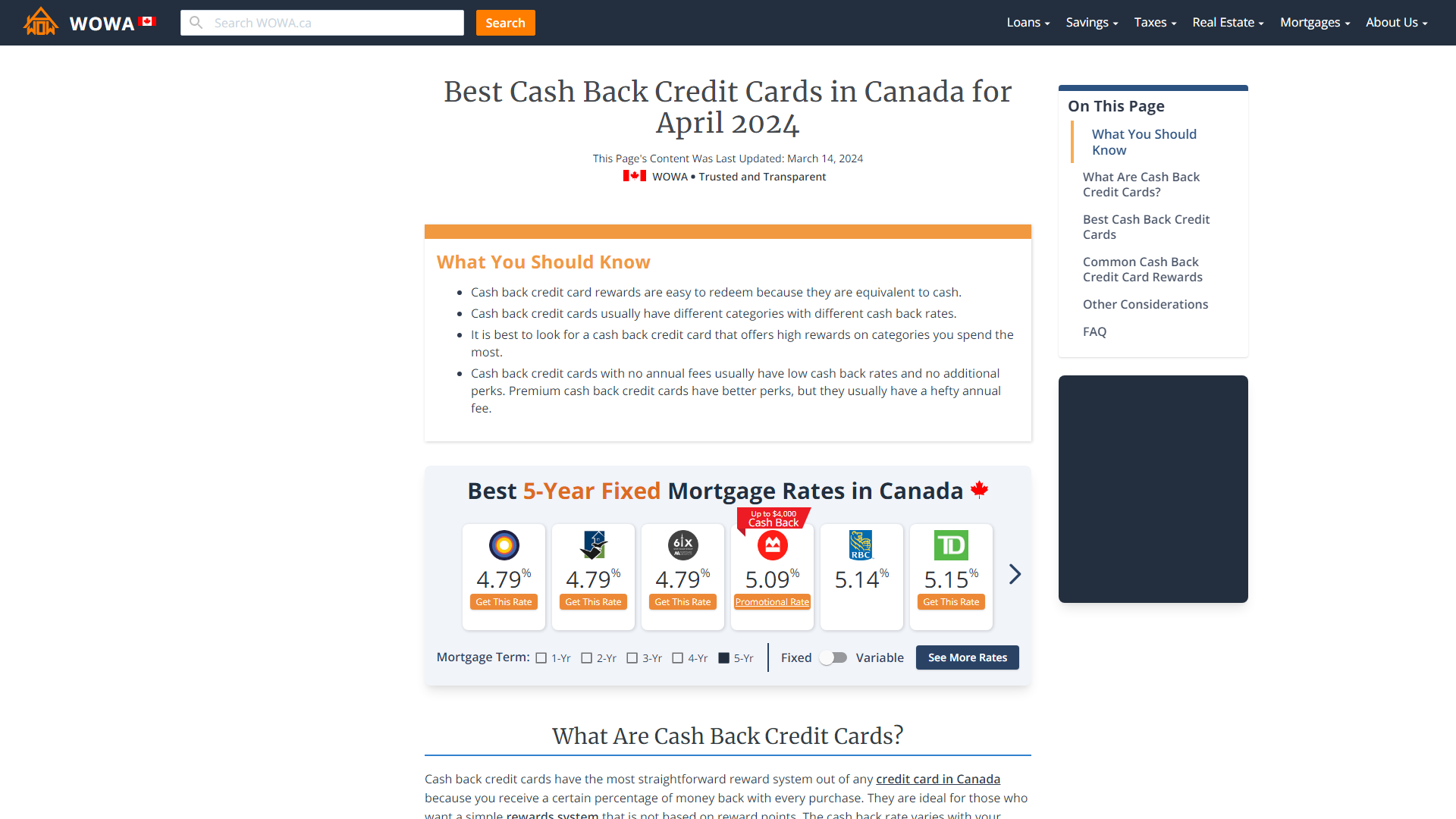 Best Cash Back Credit Cards in Canada for May 2024 WOWA.ca