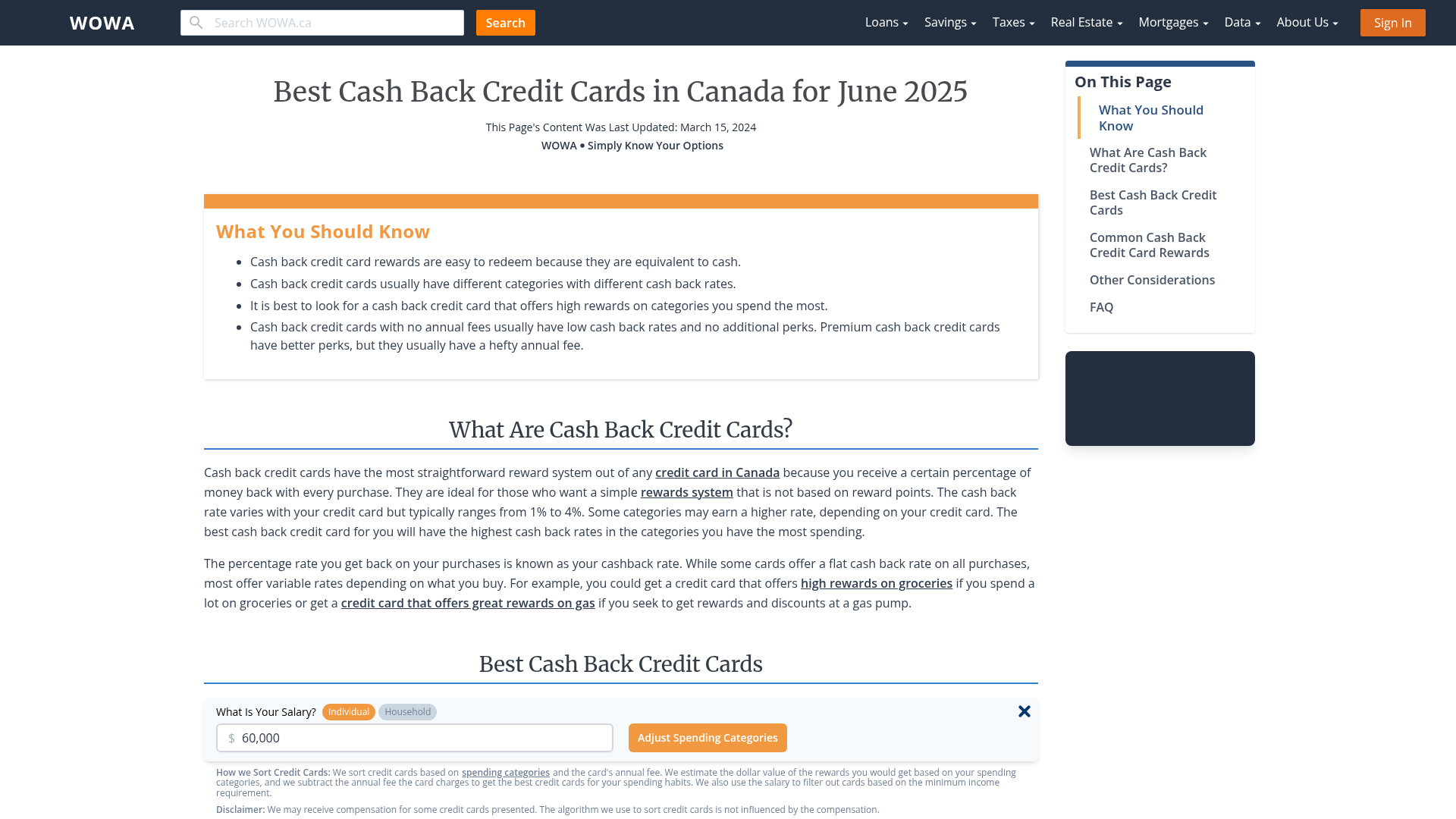 Best Cash Back Credit Cards In Canada For October 2024 WOWA ca