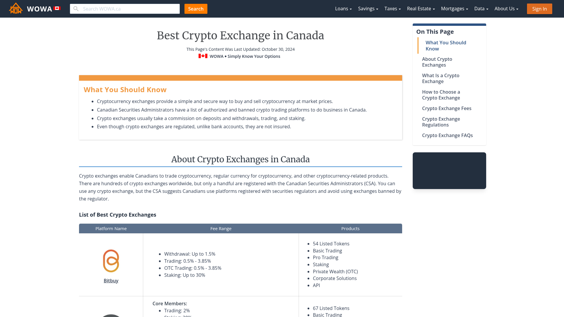 Best Crypto Exchange Canada | WOWA.ca