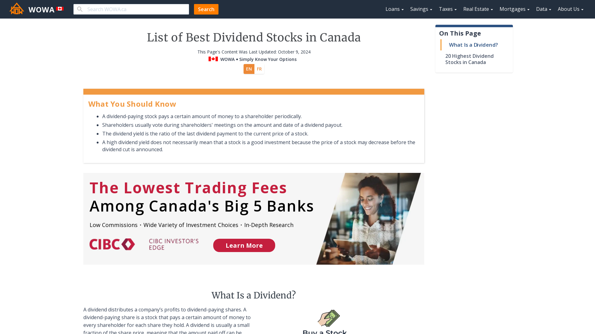 20 Best Dividend Stocks In Canada WOWA ca