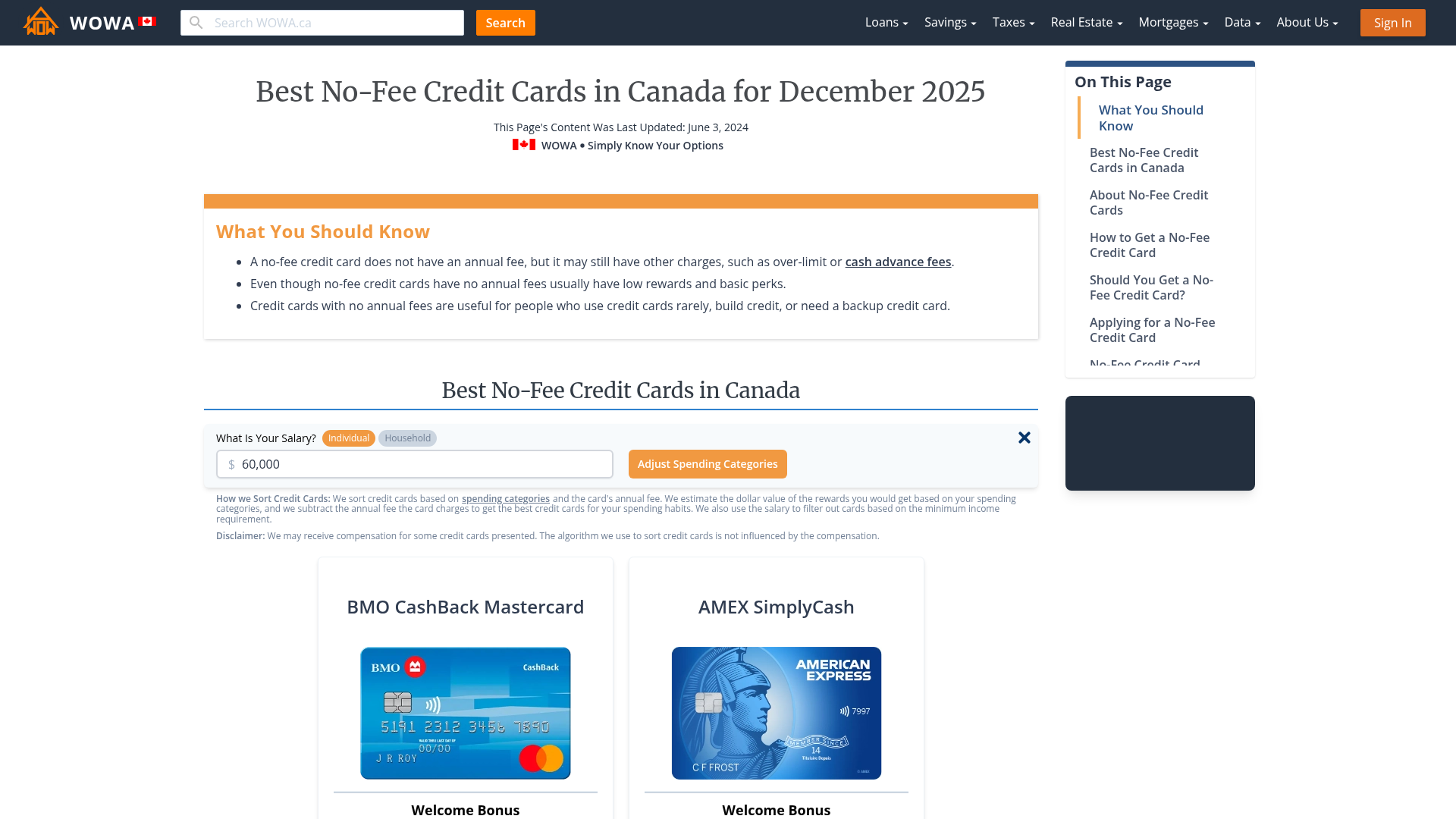 Best No Fee Credit Cards in Canada WOWA.ca