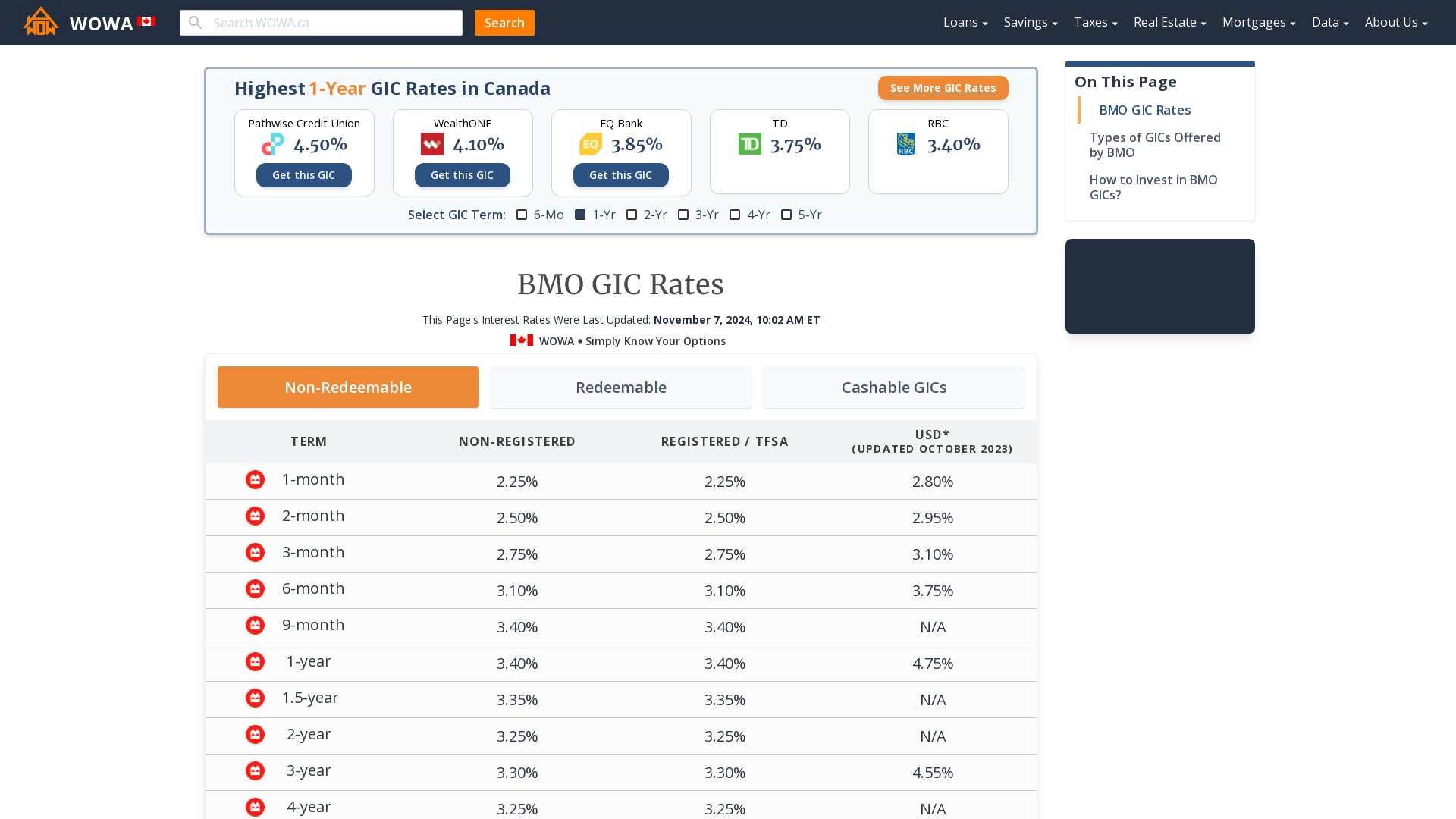 bmo bank gic rates