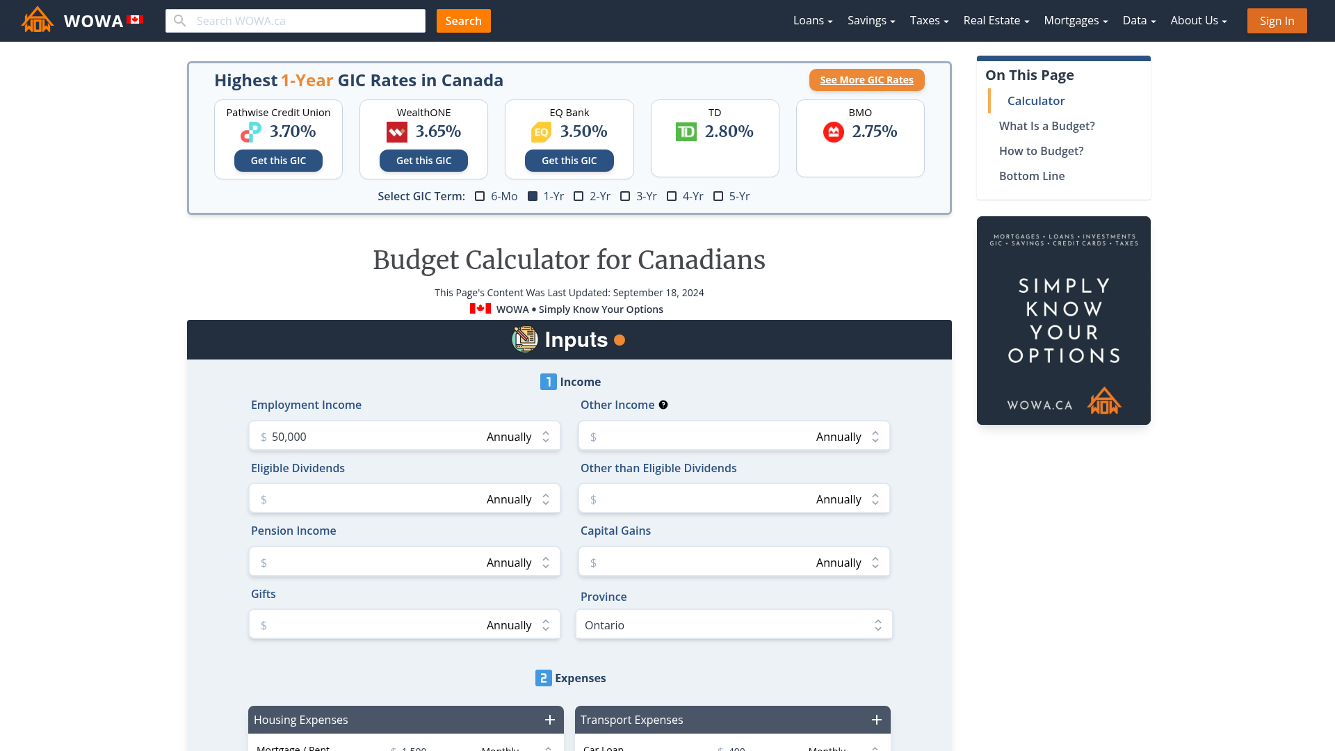Budget Calculator For Canadians WOWA ca