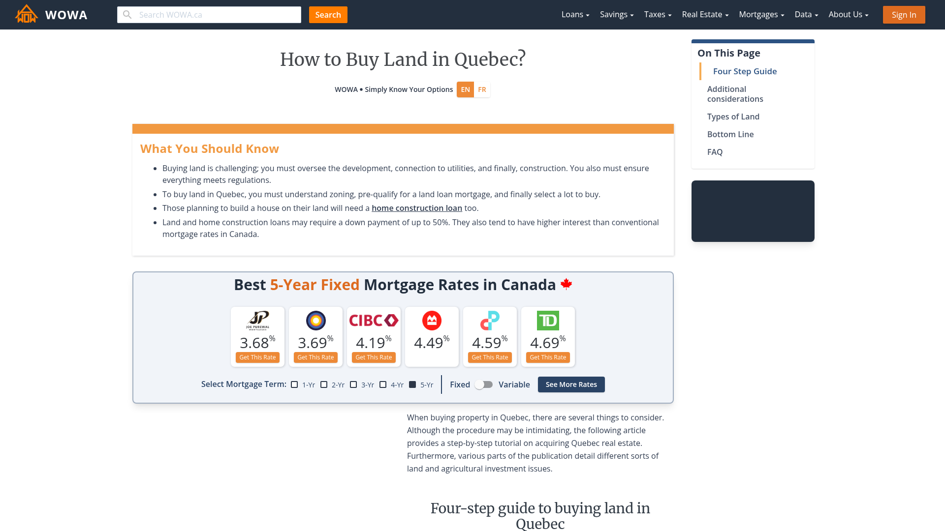 Buying All Land Types in Quebec WOWA.ca