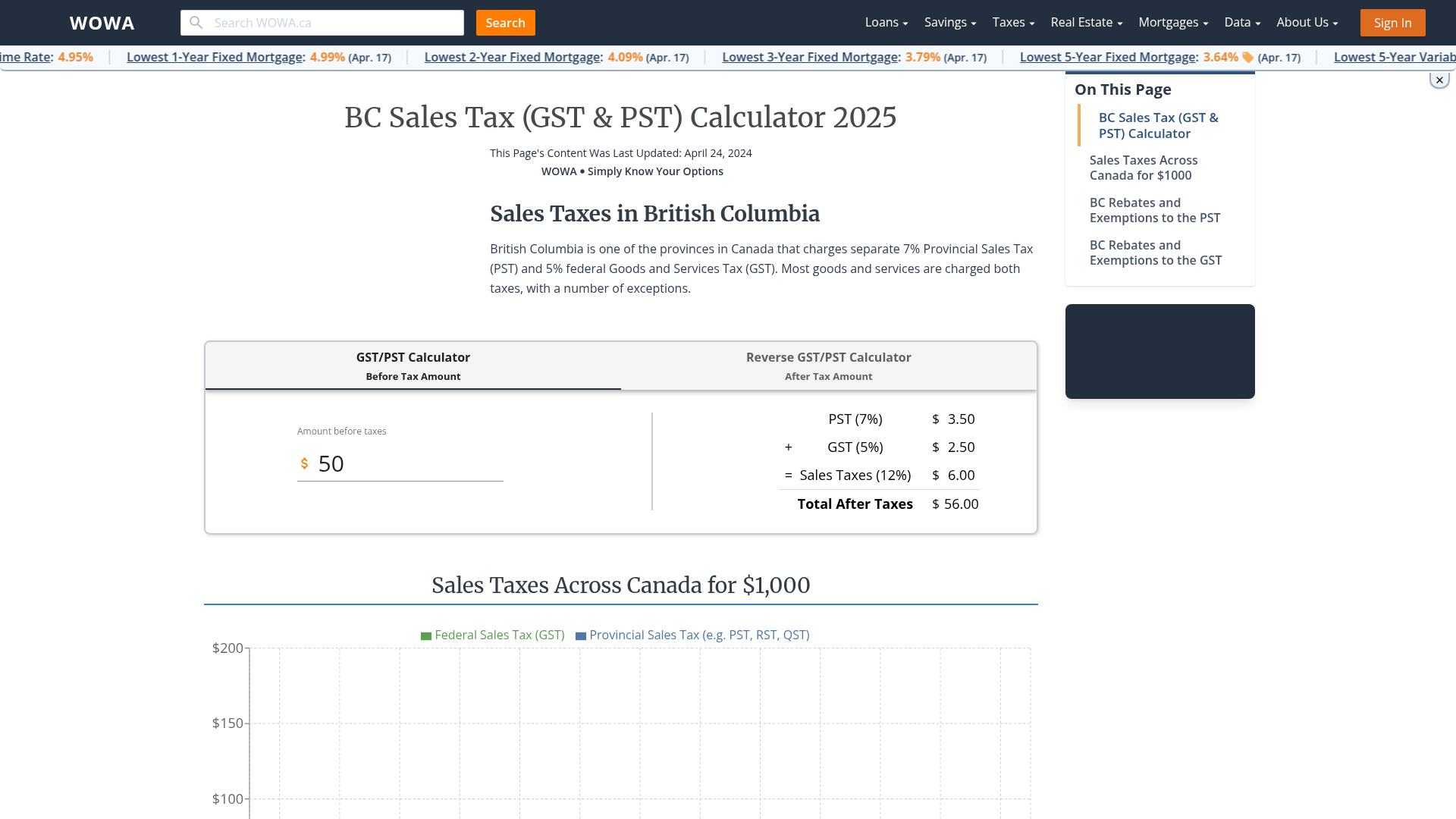 Reverse Tax Calculator Bc