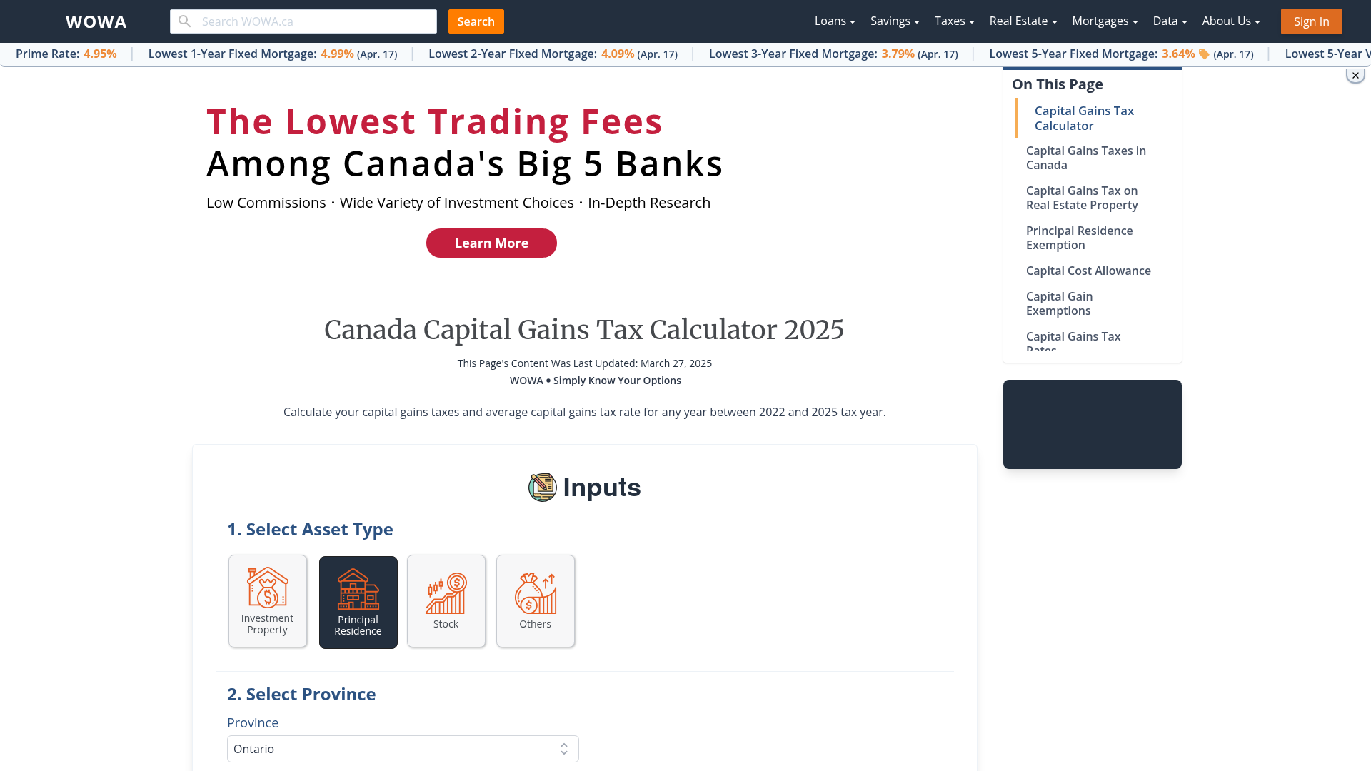 Canada Capital Gains Tax Calculator 2024 Real Estate & Stocks WOWA.ca