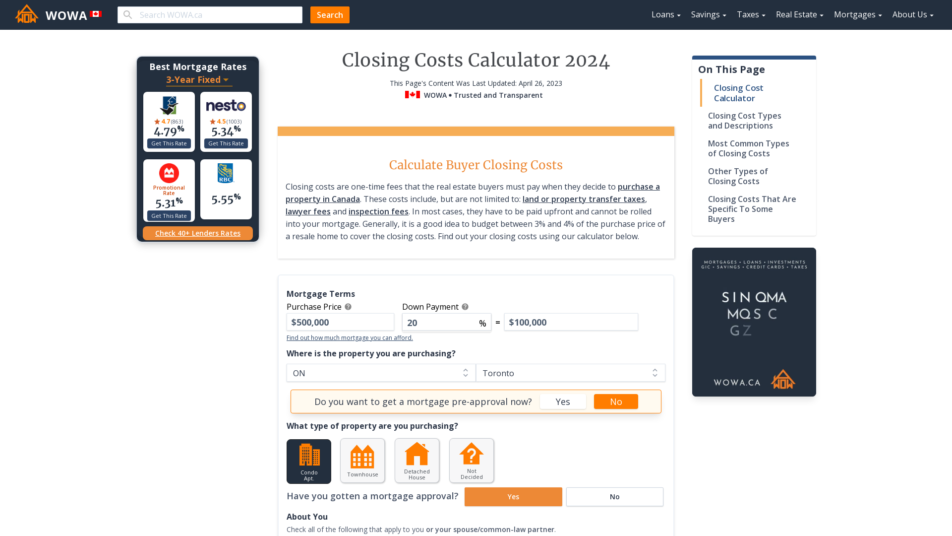lista duda descuento Home Closing Cost Calculator 2023 | WOWA.ca