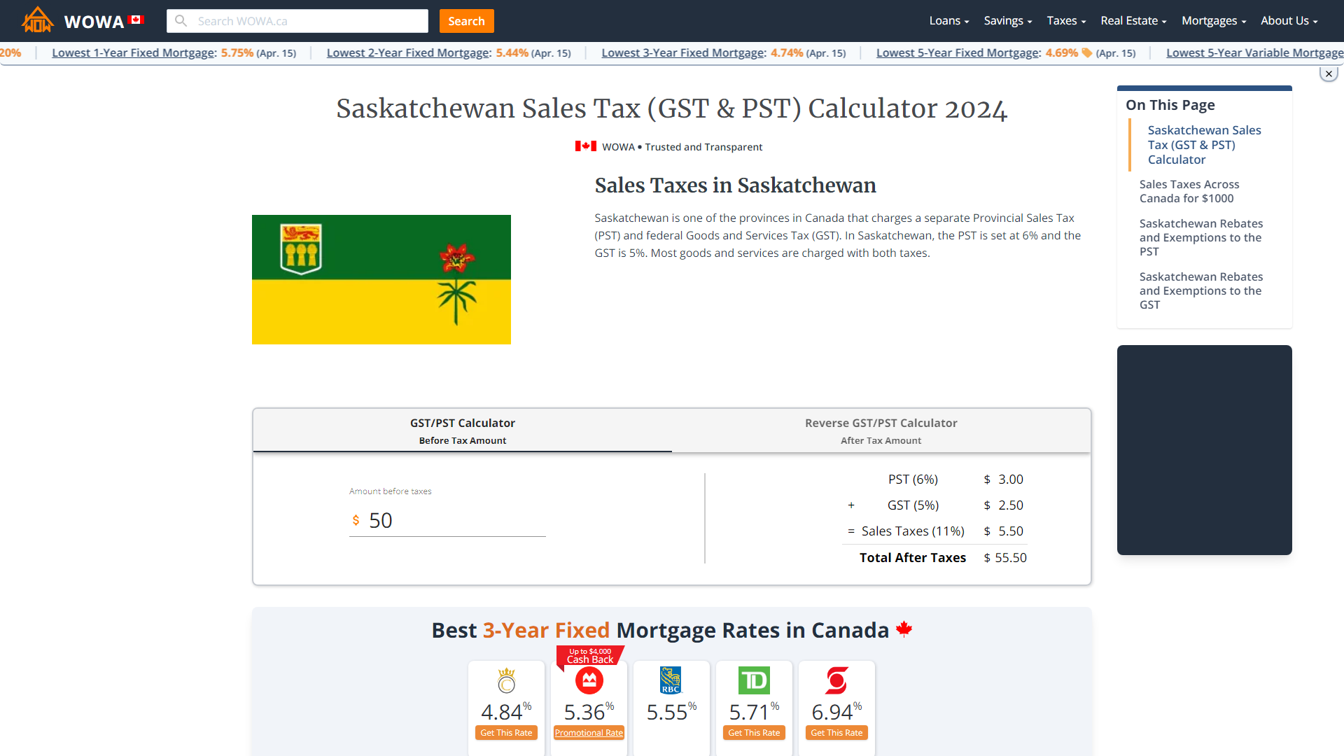 Saskatchewan Sales Tax GST PST Calculator 2024 WOWA ca