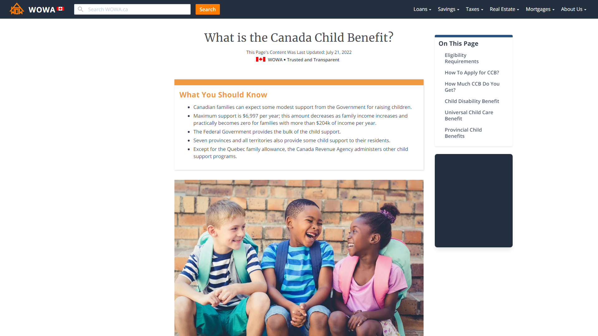 Canada Child Benefit CCB WOWA ca
