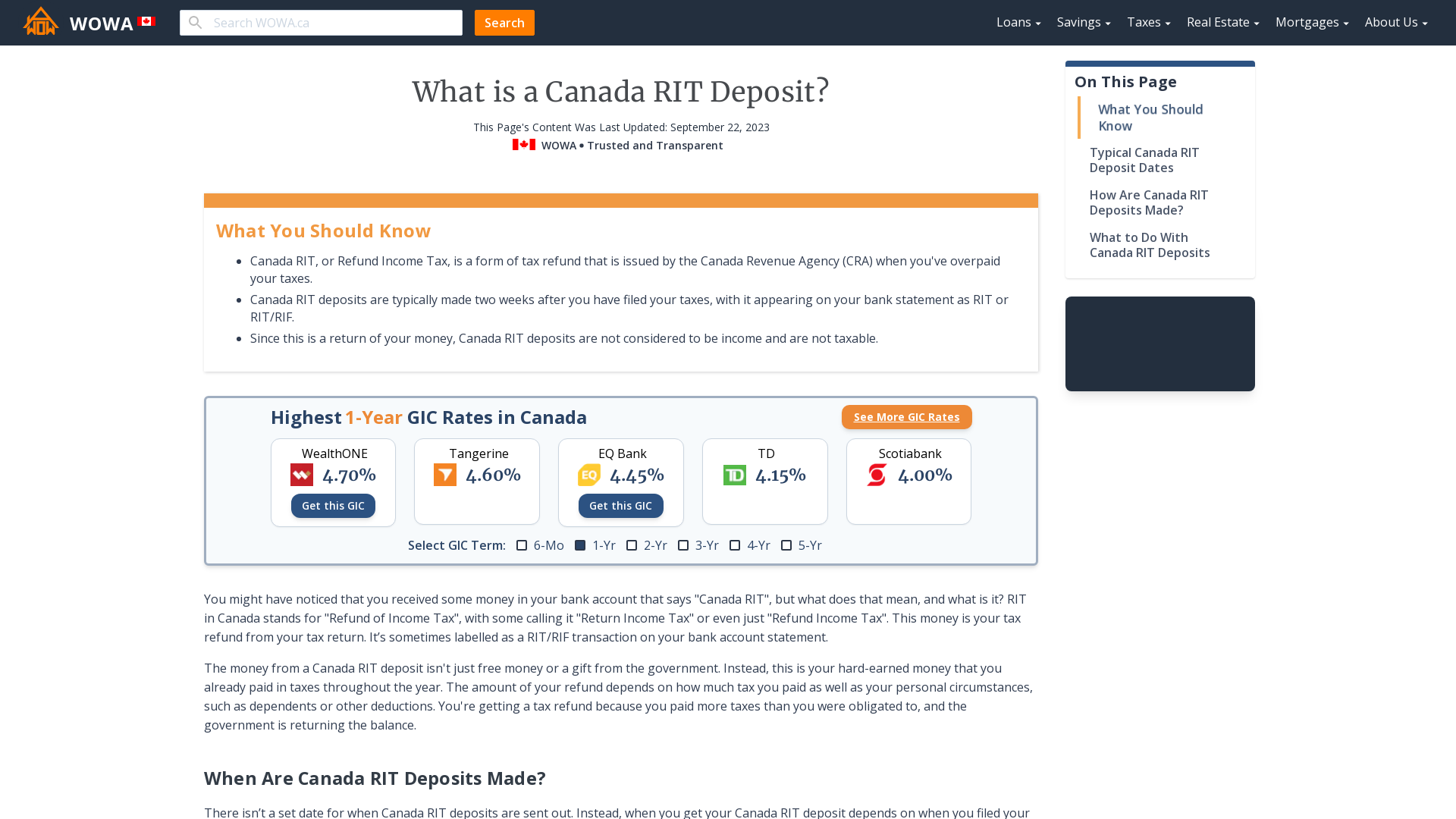 What is a Canada RIT Deposit? | WOWA.ca