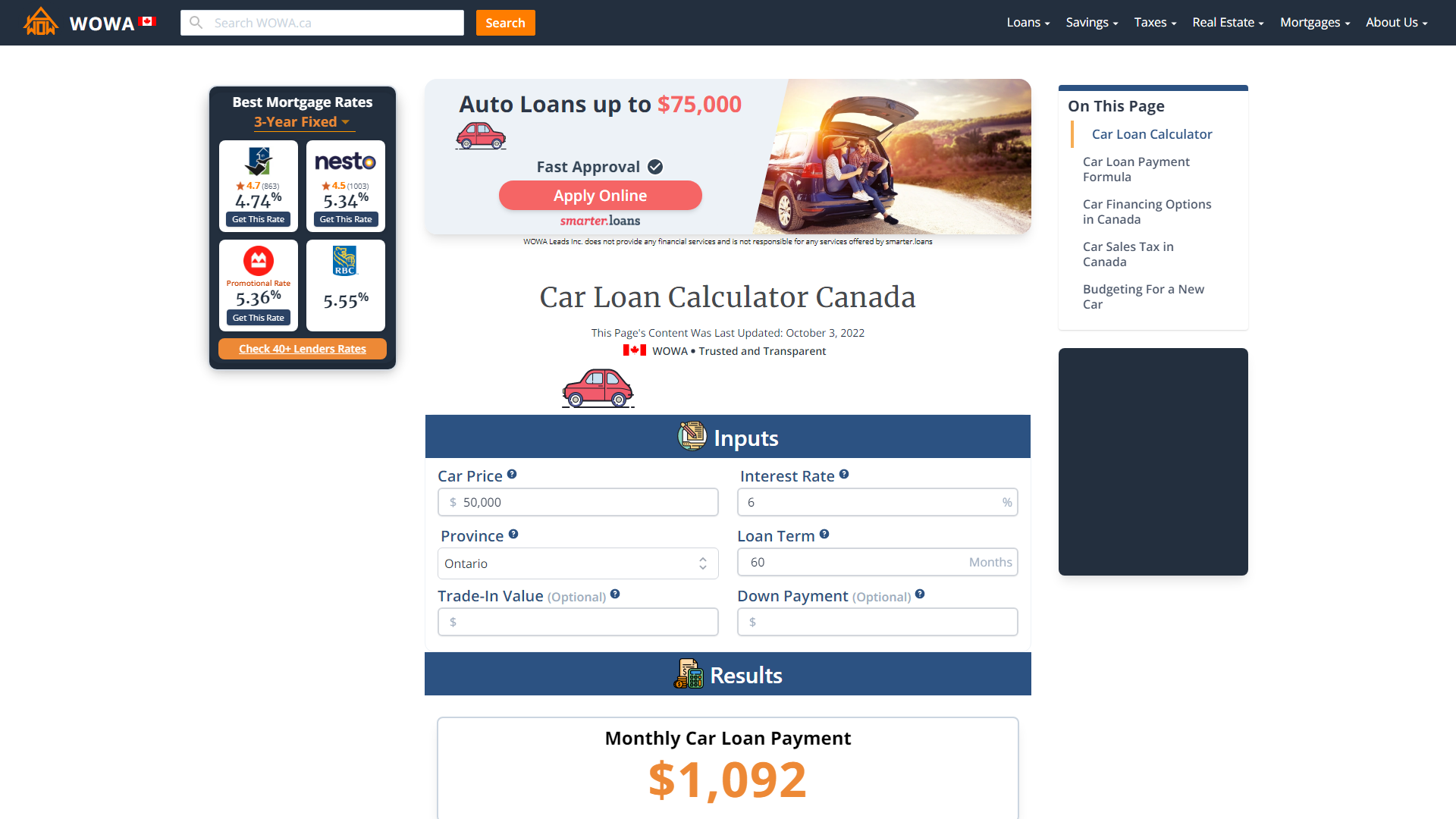 Car Loan Calculator Canada  WOWA.ca