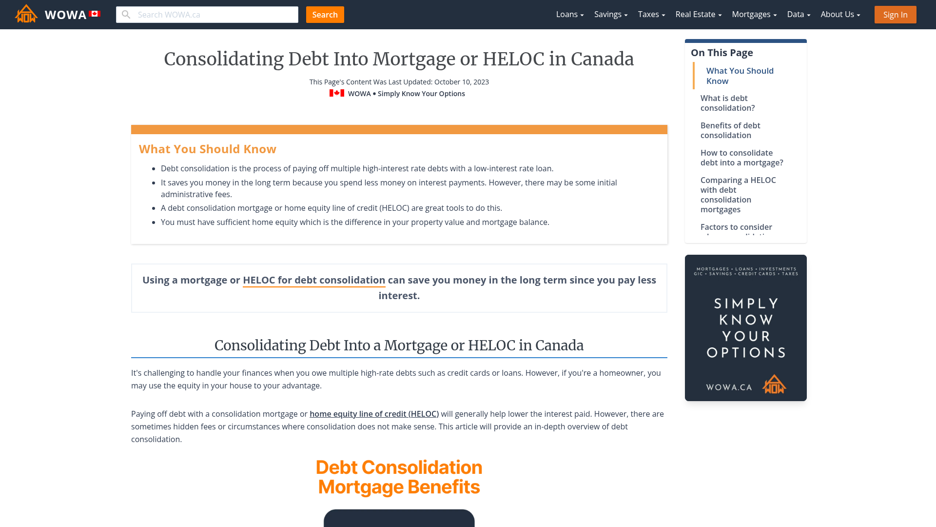 Consolidating Debt Into Mortgage or HELOC WOWA.ca