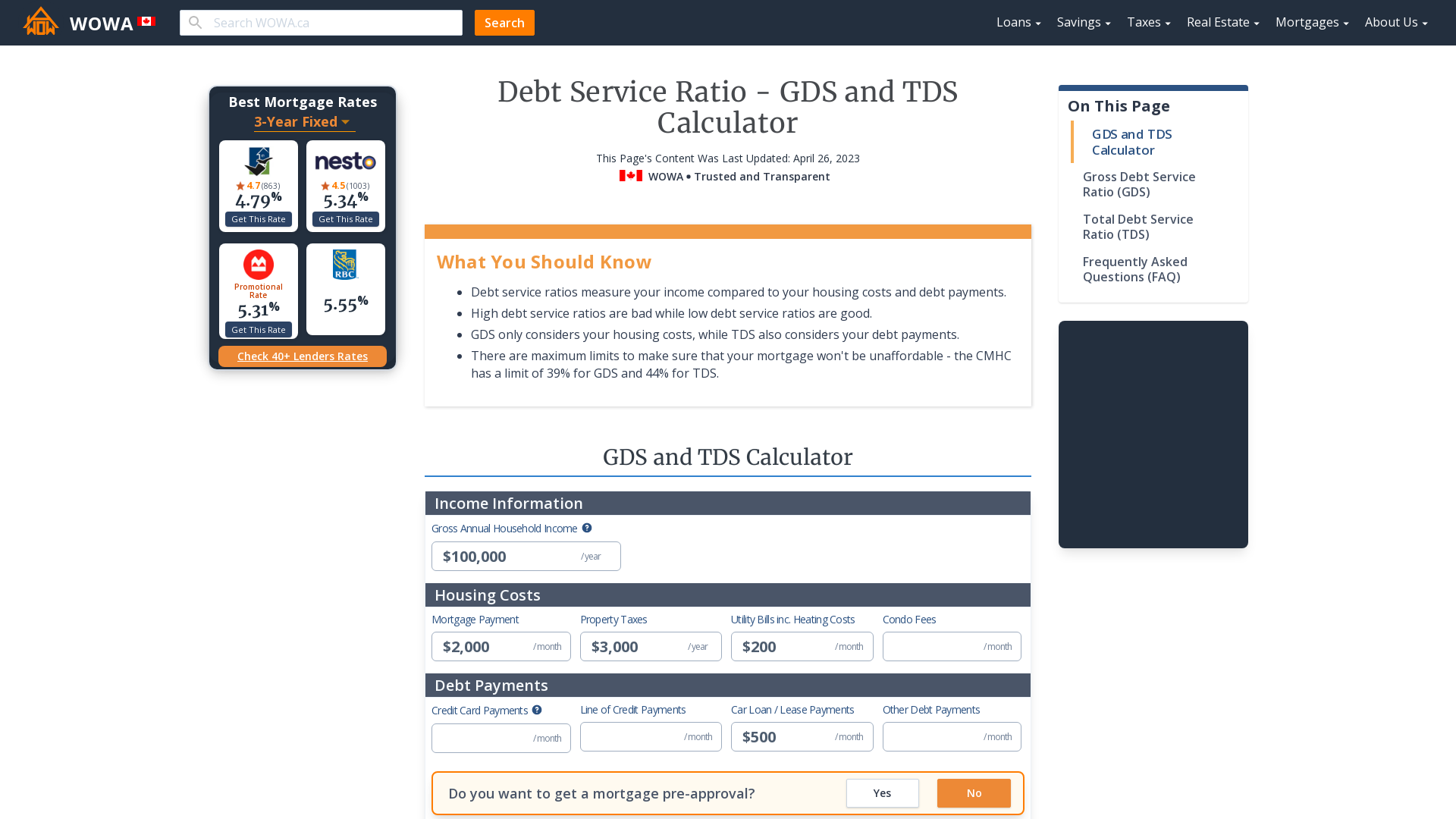 Debt service ratio calculator