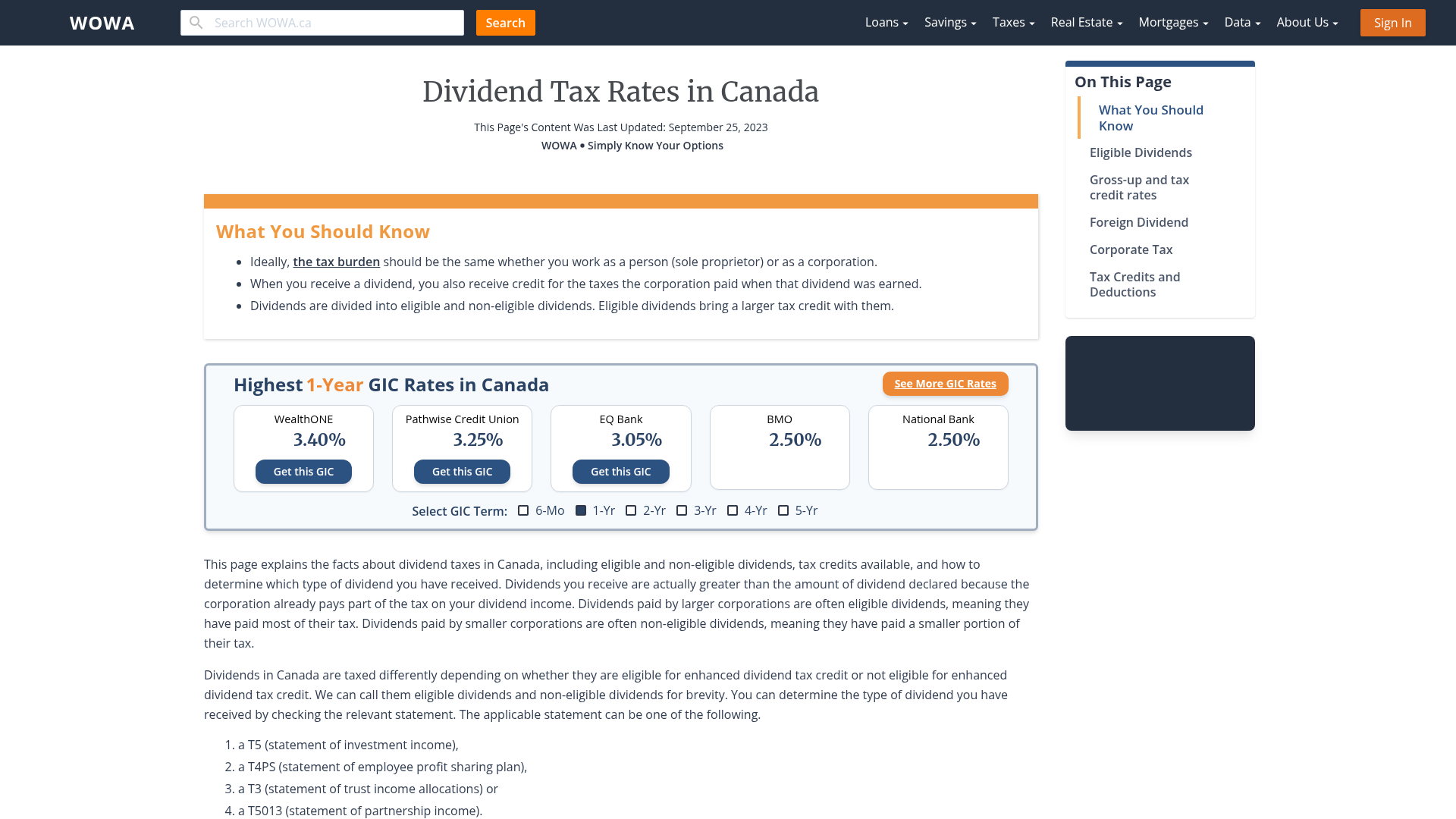 Dividend Tax Rates in Canada WOWA.ca