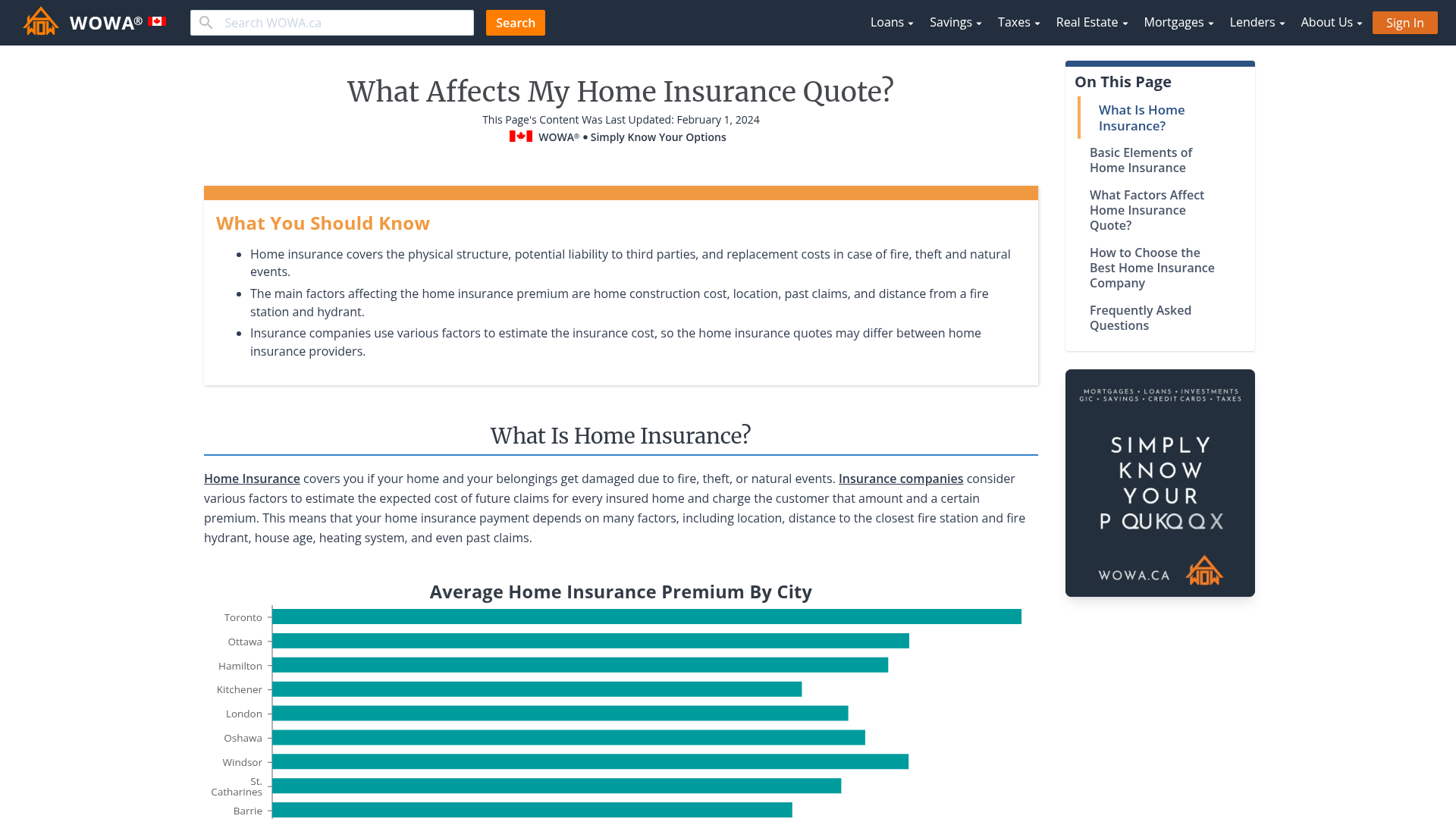 Factors in Home Insurance Quote | WOWA.ca