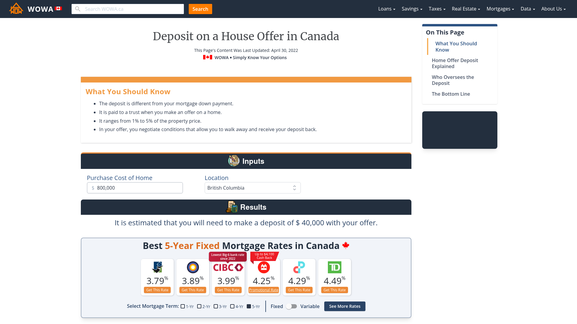 average deposit amount for a house