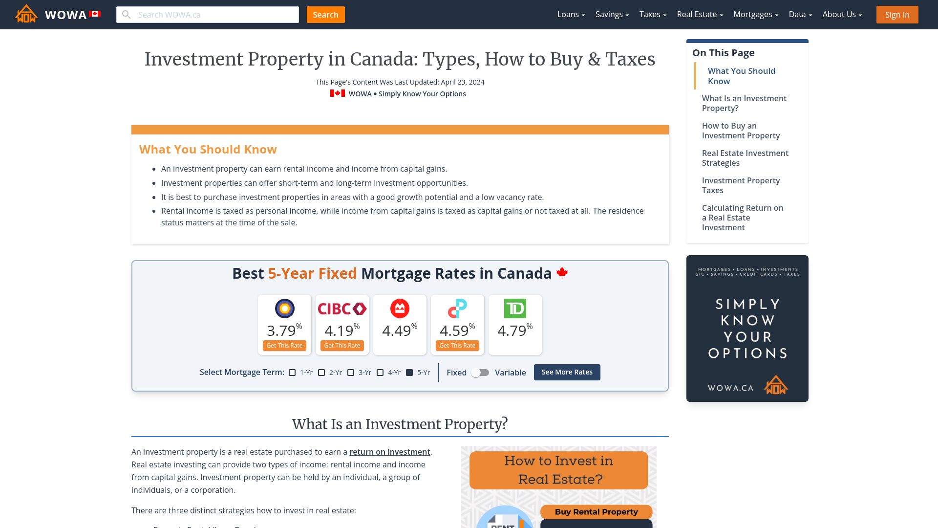 Investment Property How to Invest in Real Estate WOWA.ca