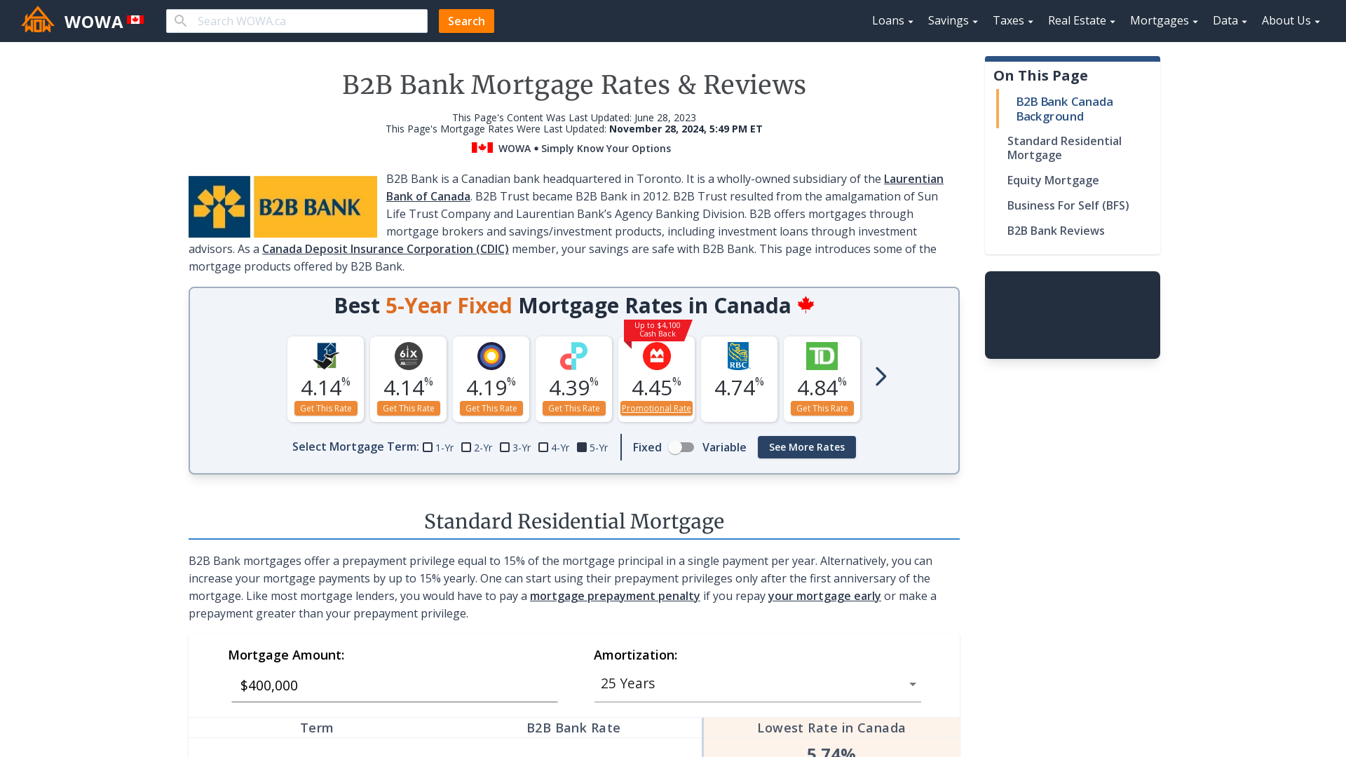 B2B Bank Mortgage Rates & Reviews | WOWA.ca