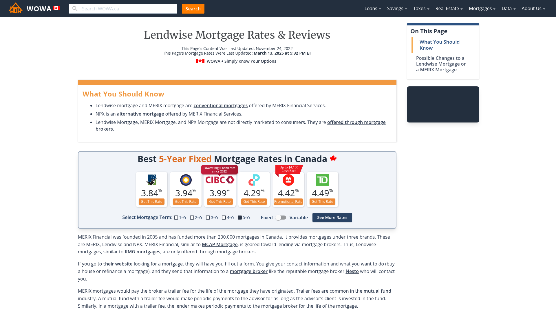 Lendwise Fixed And Variable Mortgage Rates Dec 2023 From 5 44 WOWA ca