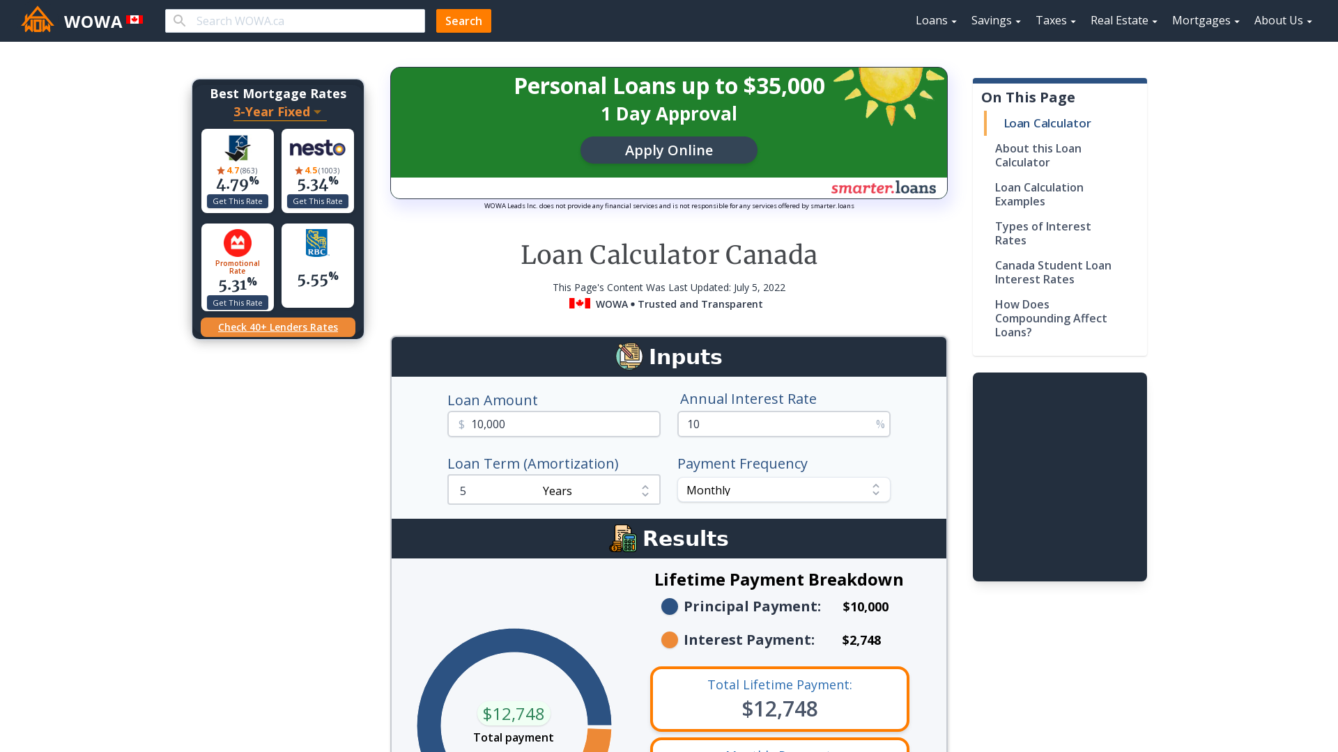 Loan Payment Calculator  WOWA.ca