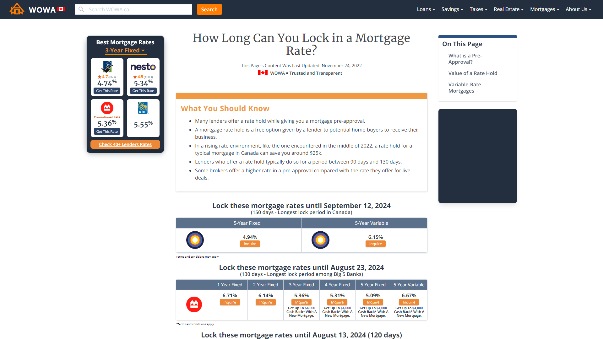 Locking in Mortgage Rates in Canada WOWA.ca
