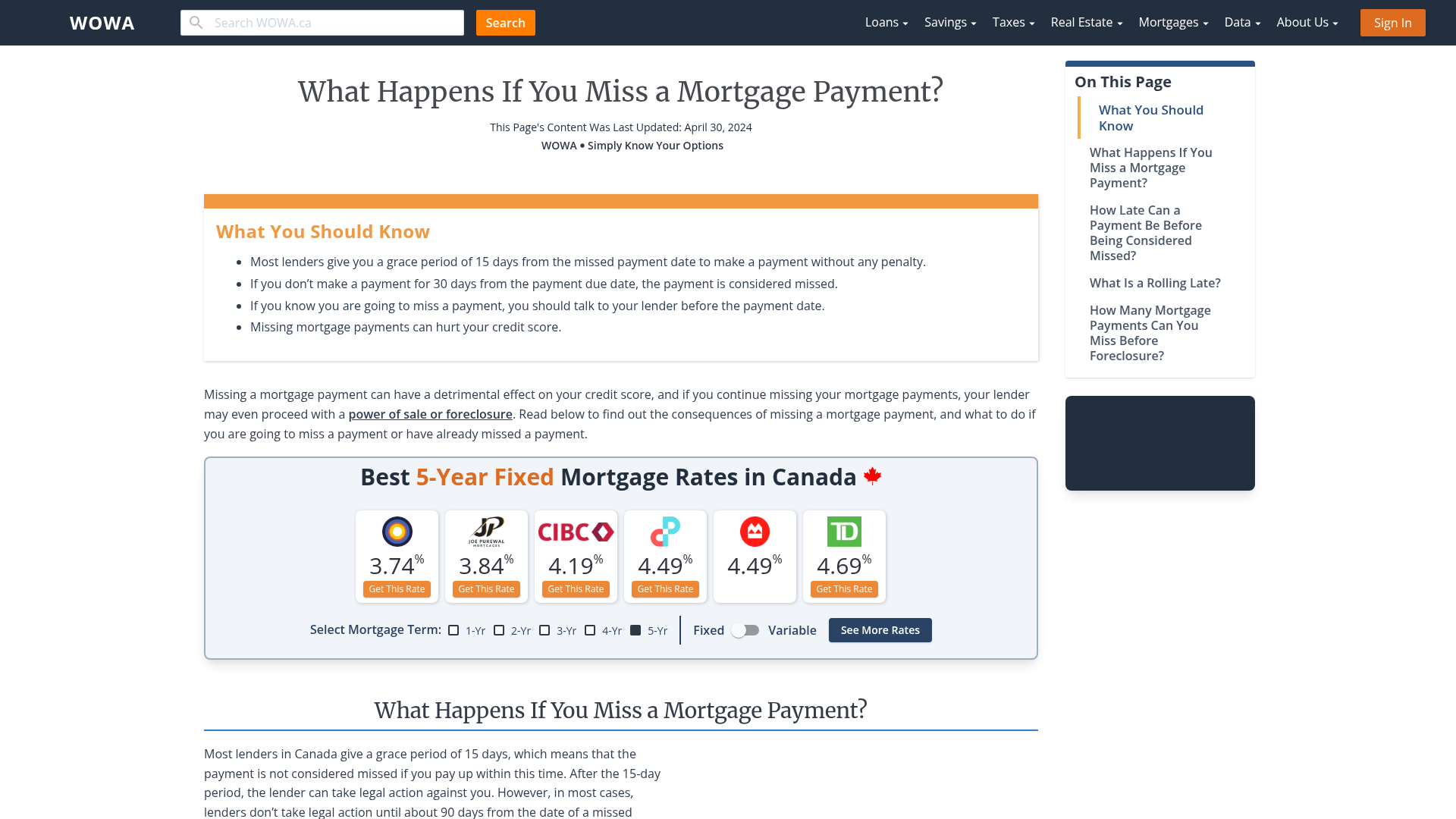 What Happens If You Miss a Mortgage Payment? WOWA.ca