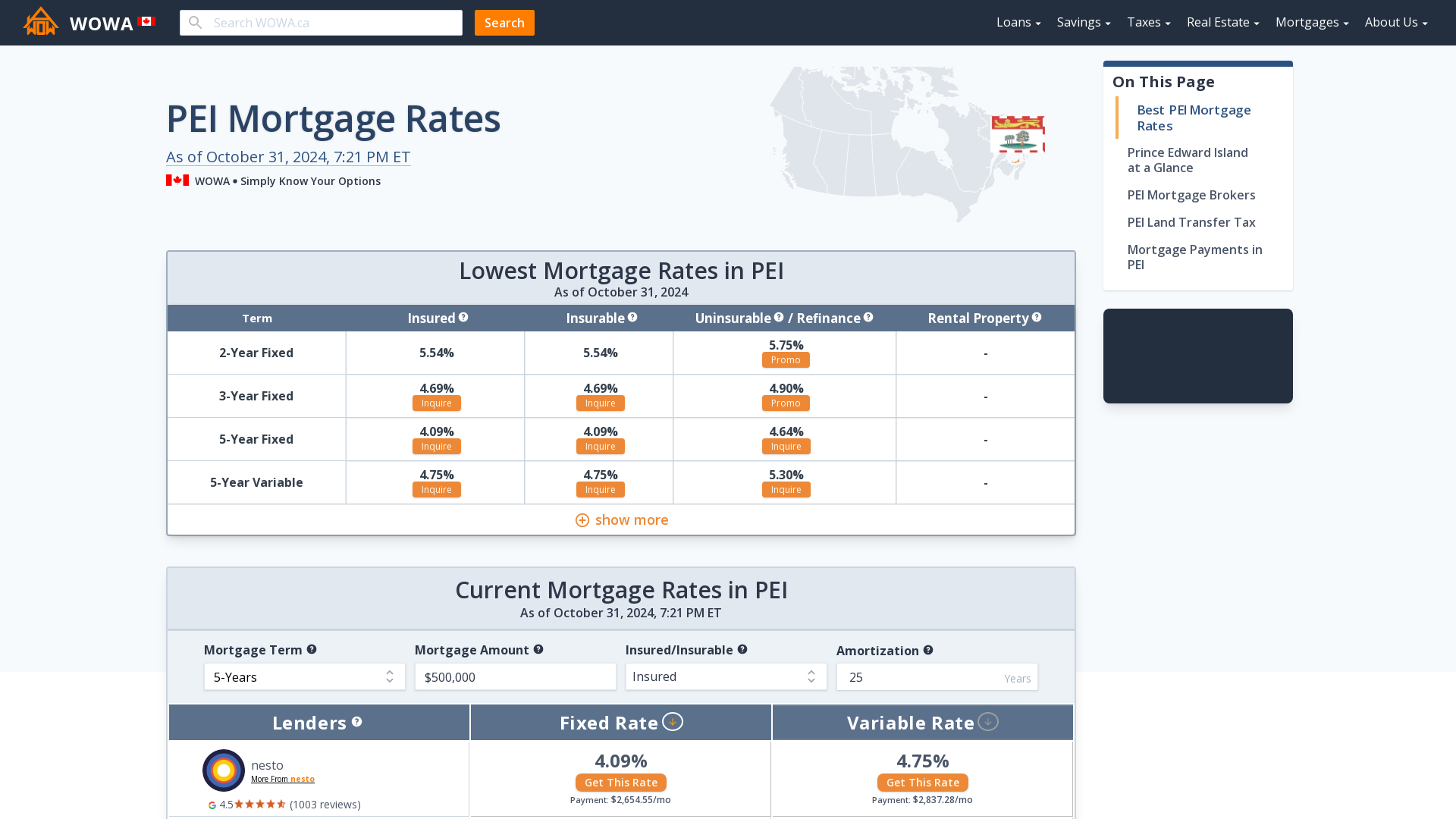 PEI Mortgage Rates (Compare 25+ Lenders) | WOWA.ca