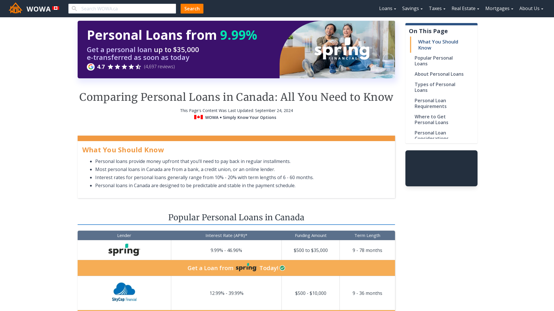 Comparing Personal Loans Canada WOWA Ca   Personal Loans Canada 