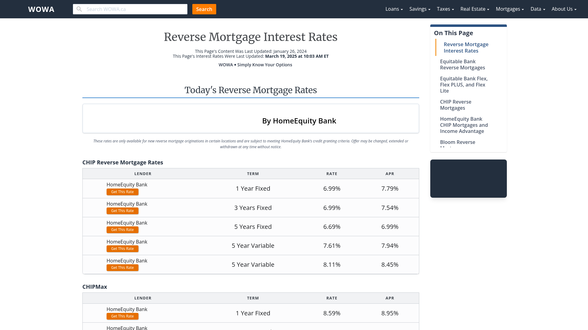 Reverse Mortgage Interest Rates CHIP, Equitable, and more WOWA.ca