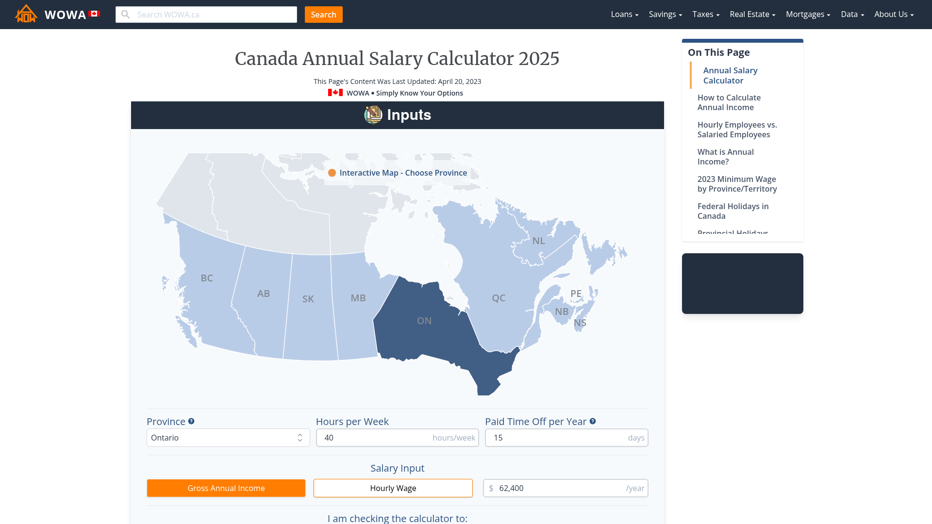 Hourly Wage To Salary Calculator Ontario