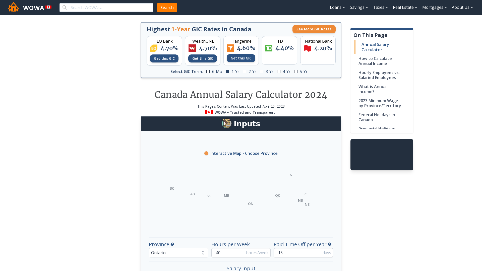 Annual Salary Calculator 2023 Gross Net WOWA ca