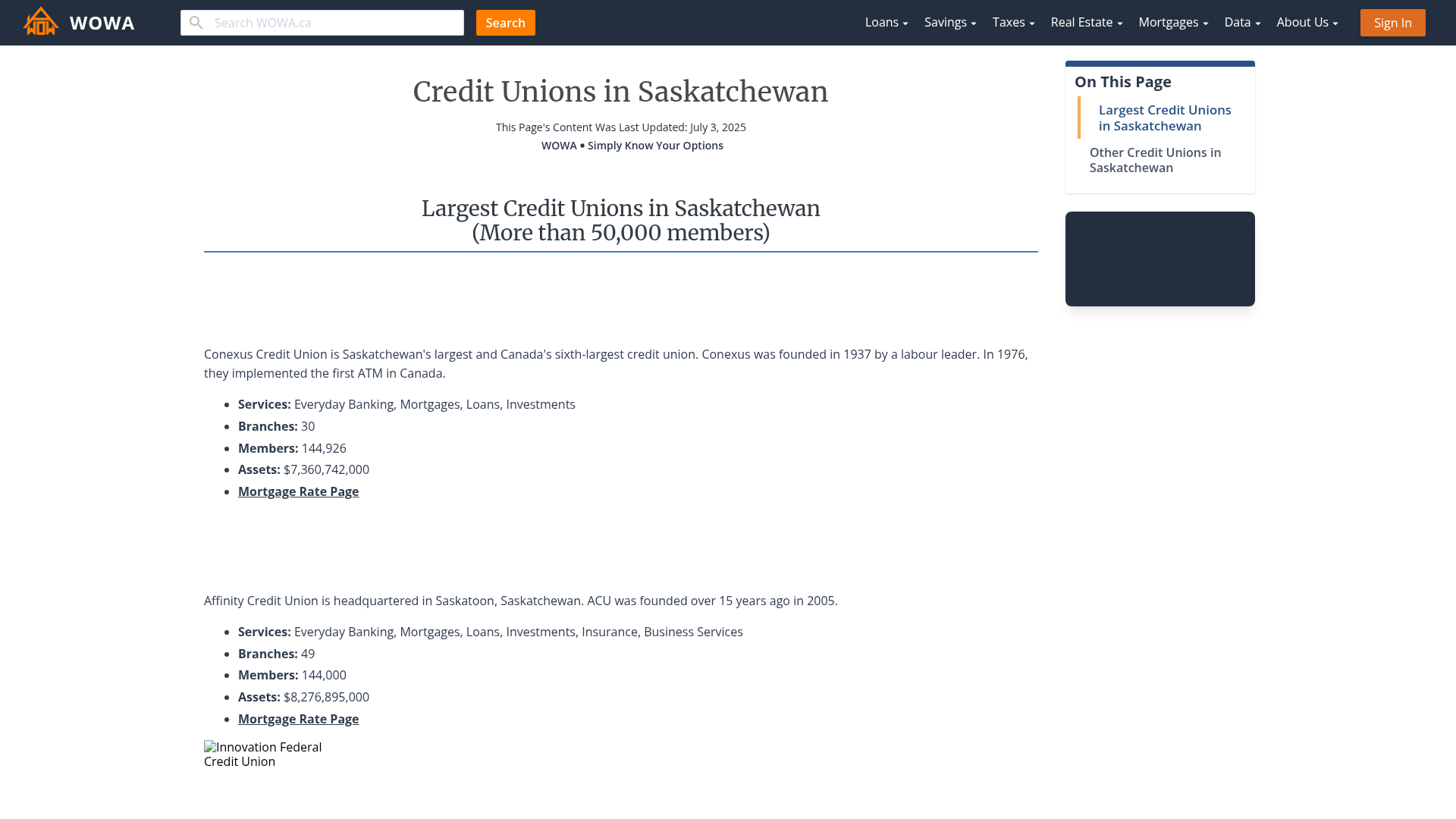 Comparing All Credit Unions in Saskatchewan WOWA.ca