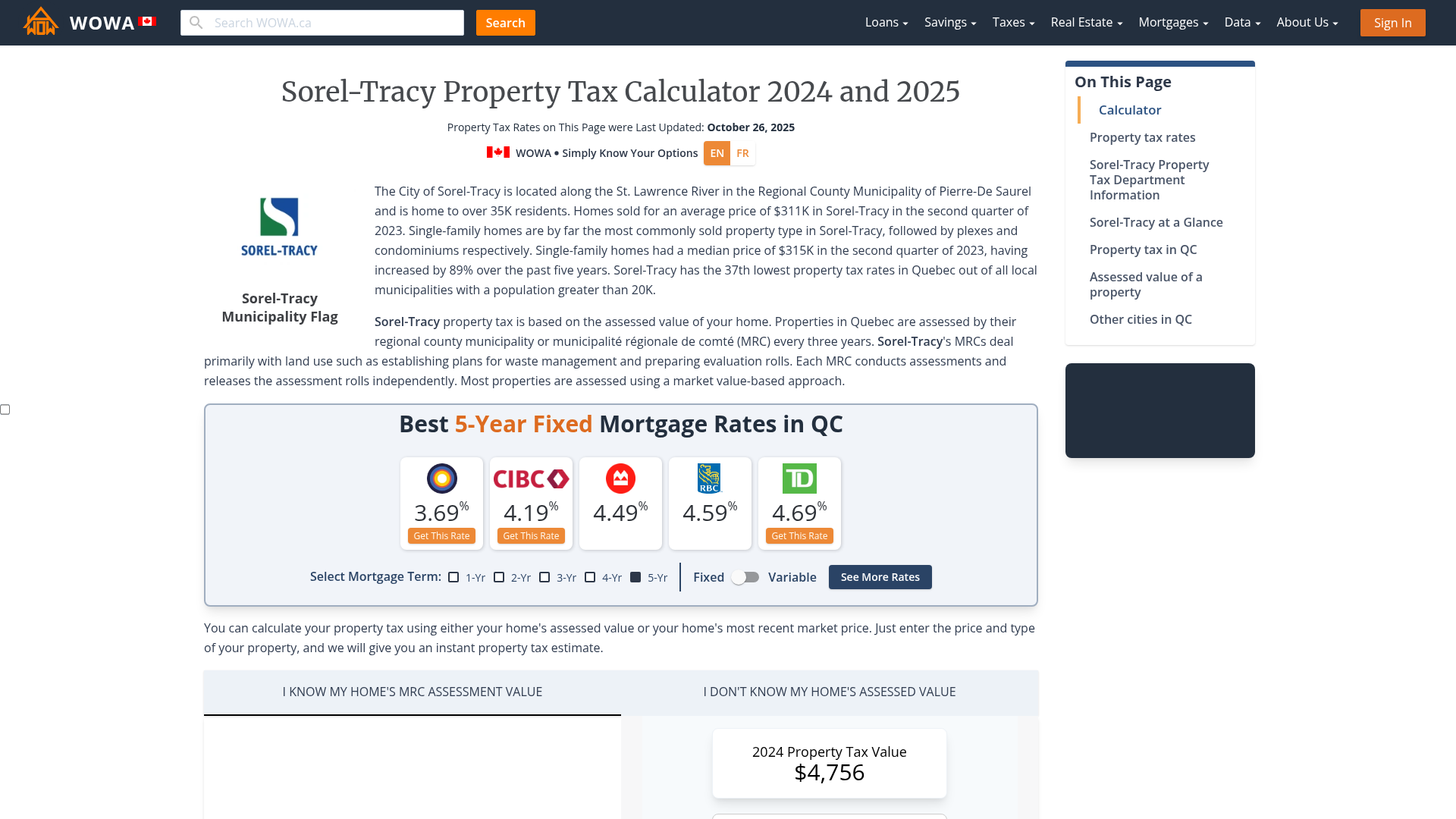 SorelTracy Property Tax 2023 Calculator & Rates WOWA.ca