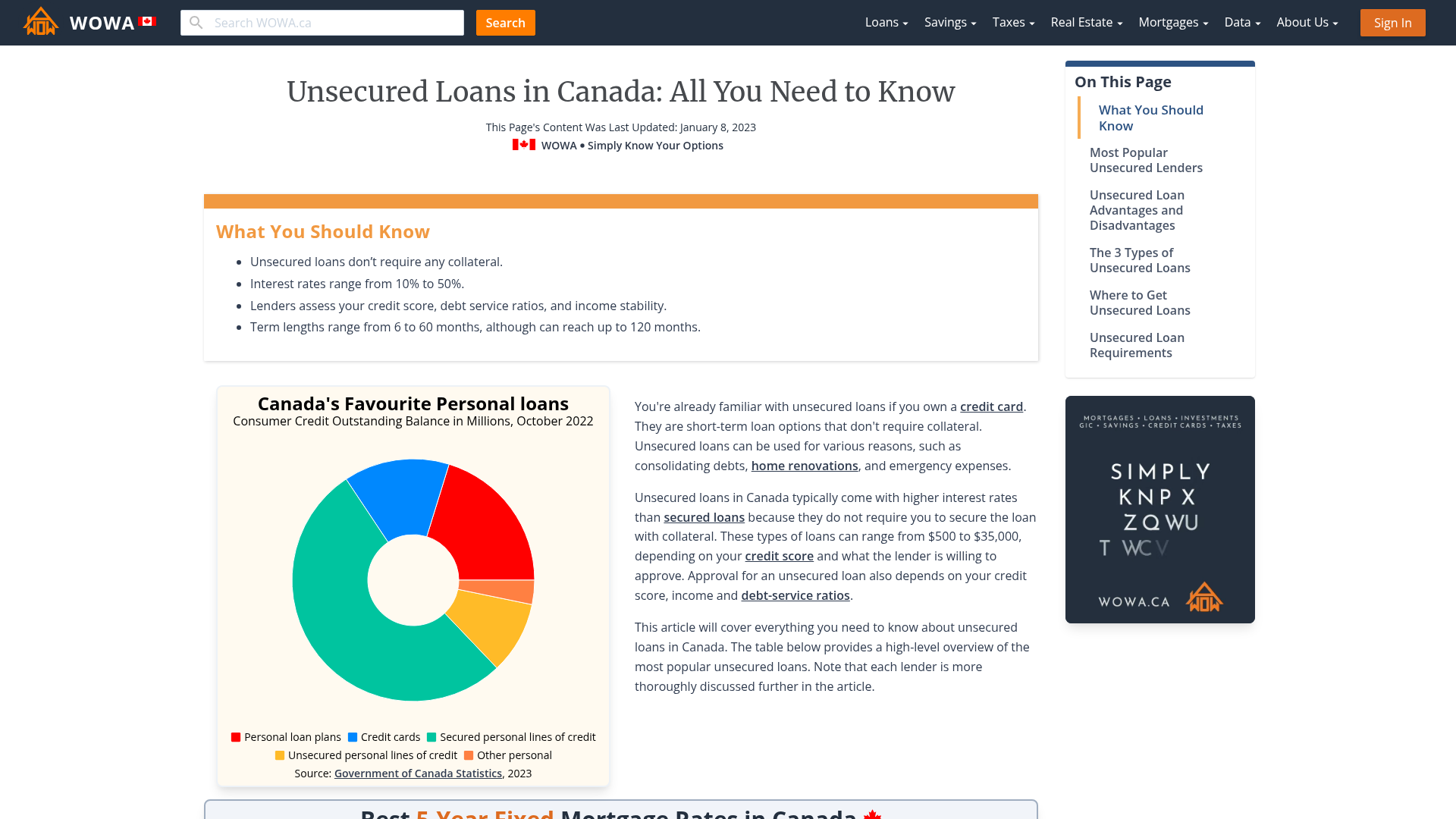 Comparing Unsecured Loans in Canada WOWA.ca