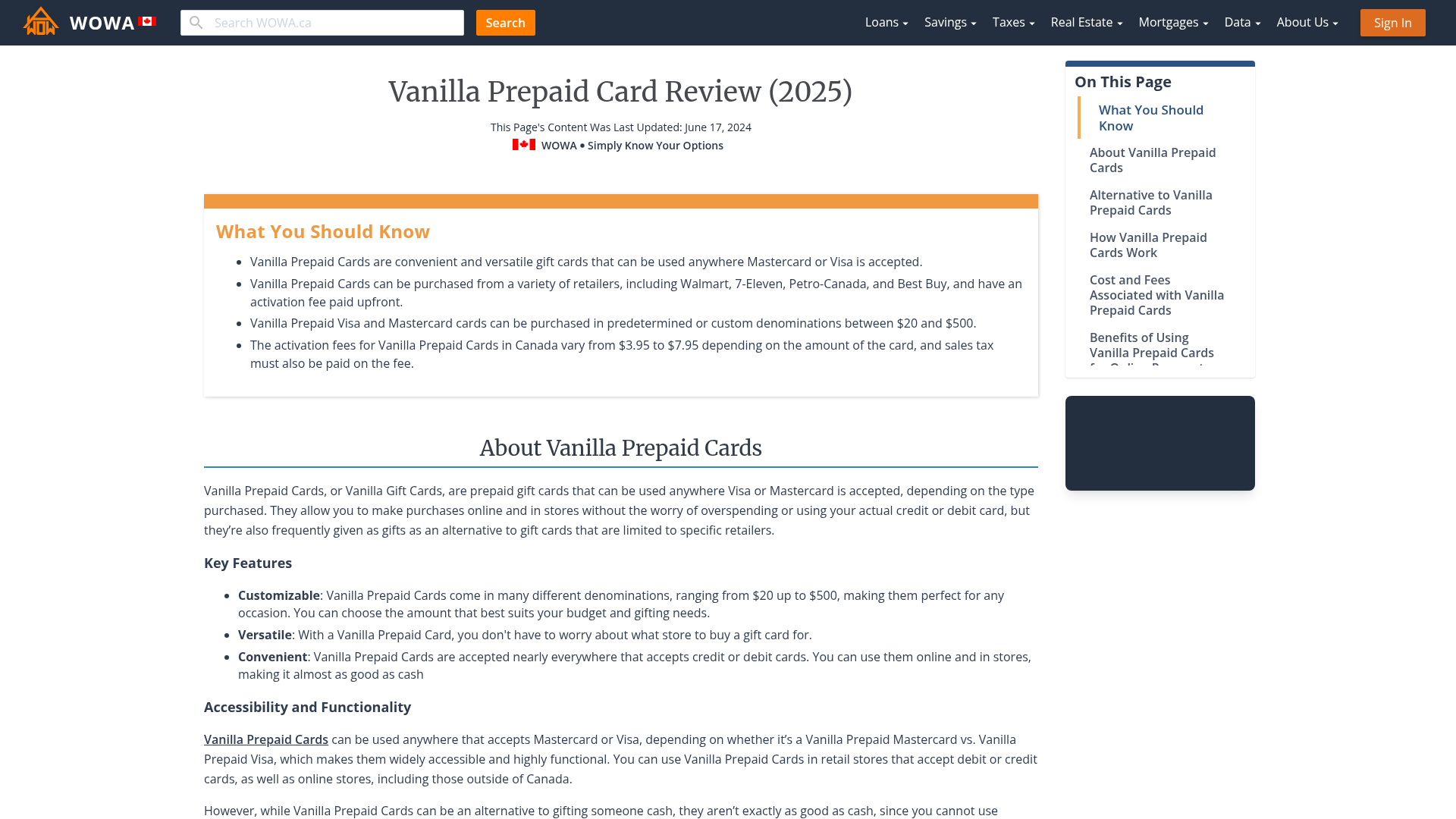 Vanilla Prepaid Credit Cards in Canada (2024) WOWA.ca