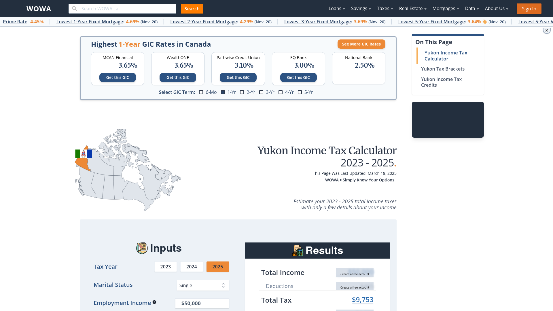 Yukon Tax Calculator WOWA.ca